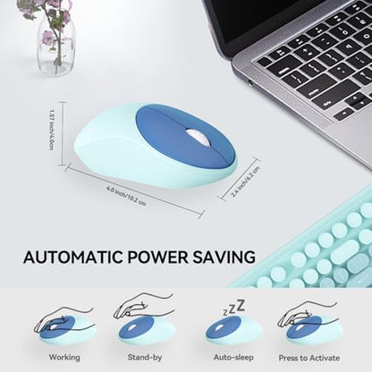 Wireless Keyboard and Mouse Combo, 2.4GHz Colorful Cute Round Keycaps Keyboard for Office Computer PC Desktops Laptop (104 Keys Indigo Blue) - color: 104 Keys Indigo Blue