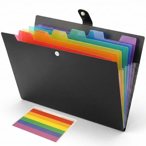 Tungta Accordion File Organizer Letter Size 7 Pocket Rainbow Labels Office | 7-pocket file folder organizer, accordion folder, A4 expanding file folders, portable pocket folders folder organizer