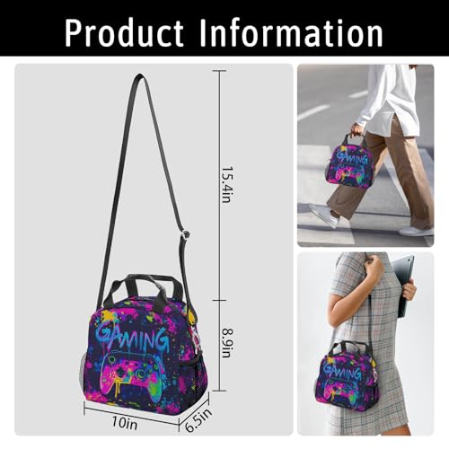 Gamer Lunch Bag Insulated Lunch Box Large Capacity Meal Tote for Kids Women Men Cooler Bag Waterproof Adjustable Shoulder Strap Gaming Lunch Tote for Work School Picnic Travel Hiking Office - color: Game07