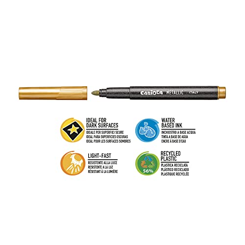 CARIOCA Metallic Markers – 6-Pack Maxi Tip Felt Pens, 6 mm Blocked Tip, Water-Based Ink, For Crafts, Art & School Supplies, 56% Recycled Plastic, Made in Italy