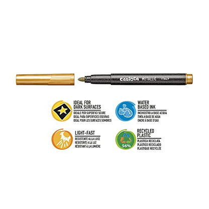 CARIOCA Metallic Markers – 6-Pack Maxi Tip Felt Pens, 6 mm Blocked Tip, Water-Based Ink, For Crafts, Art & School Supplies, 56% Recycled Plastic, Made in Italy