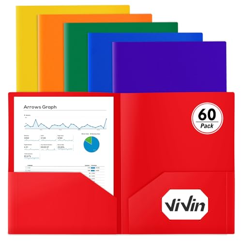 ViVin 60-Pack Plastic Folders with Pockets, 2-Pocket Letter Size, Assorted Color - color: Assorted Color, size: 60 PACK