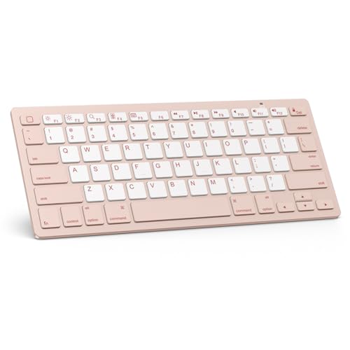 OMOTON Ultra-Slim Bluetooth Keyboard for iPad 11th/10th/9th/8th/7th, iPad Pro/Air/Mini and iPhone Series, Wireless iOS Keyboard with 12 Multimedia Keys for Office, Travel, School, Pink & Pearl White - color: Pink & Pearl White