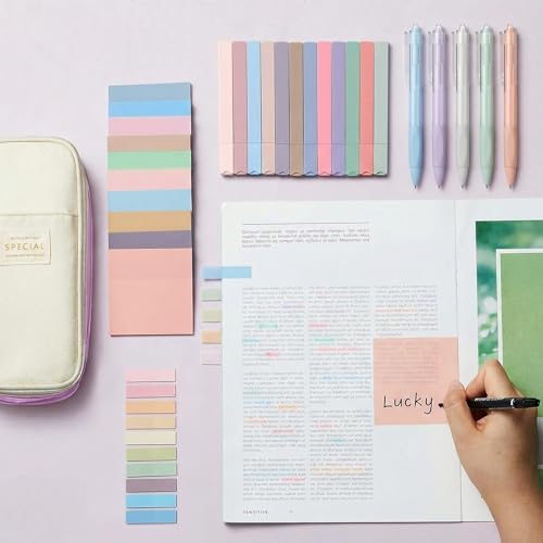 Jutom 39 Pcs Aesthetic Book Annotation Kit Highlighter with Case Bag Gel Pen Transparent Sticky Note Taking Bible Supplies(Purple,Cute Style) - color: Purple Beige, style: Cute Style