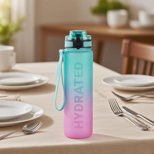 32oz Water Bottle with Time Marker, Leakproof & Motivational Gradient Design, BPA Free, Wide Mouth with Easy Clean Brush for Gym, Travel, Home & Office (Gradient Green-Pruple) - color: Green+Pruple
