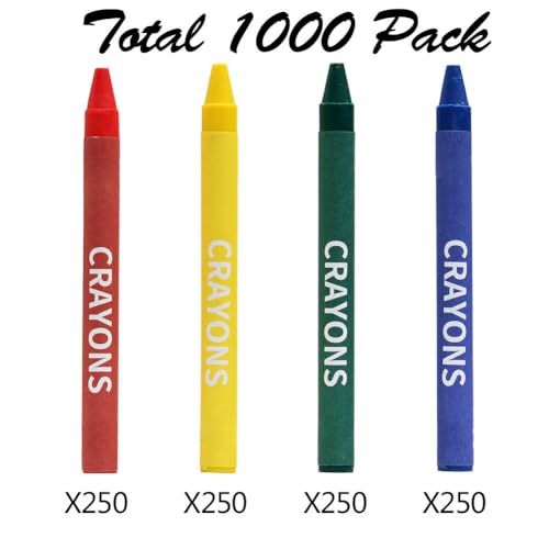 Madisi Crayons Bulk Pack, Regular Size, 4 Colors, 250 Packs, 1000 Count | Crayons Bulk Individual Packs for Kids, Box of Crayons Classroom Set
