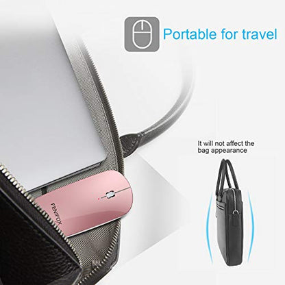 FENIFOX Bluetooth Mouse Slim, Whisper-Quiet Mini Flat Portable Mobile Mice Rechargeable Compatible with Laptop,PC,Android Windows Tablet (Rose Gold) - color: pink