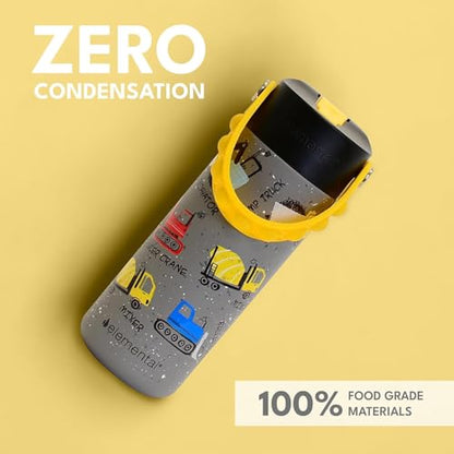 Elemental Insulated Kids Water Bottle, Stainless Steel Water Bottle with Straw Lid & Pop-It Handle, Leak-Proof Water Bottles for School, Boys or Girls, Travelling and Sports, 18oz - Construction - color: Construction