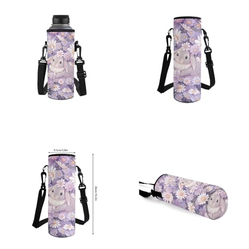 Daisy Bunny Backpack for Girls Kids Backpack with Lunch Box Water Bottle Holder with Strap and Pencil Case 4PCS Set Bookbag with Front Pocket for School Teens 17 inch Lightweight School Bag - color: Cute Bunny and Daisy Floral