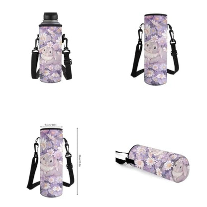 Daisy Bunny Backpack for Girls Kids Backpack with Lunch Box Water Bottle Holder with Strap and Pencil Case 4PCS Set Bookbag with Front Pocket for School Teens 17 inch Lightweight School Bag - color: Cute Bunny and Daisy Floral