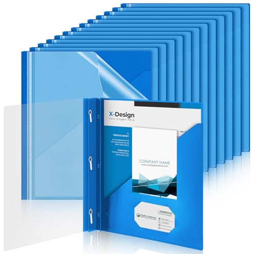 Teling 24 Pcs Clear Front Report Covers with 3 Prongs, Suit for A4/8.5'' x 11'' Letter Size Paper, Plastic Blue Presentation Folders Bulk, 90 Sheet Capacity, for School Business - color: Blue