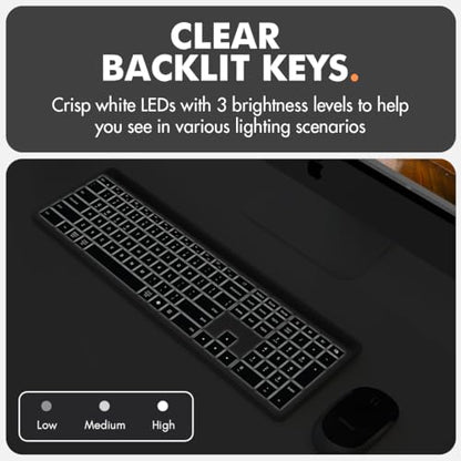 X9 Full-Size Bluetooth Keyboard with Phone Holder – Backlit Wireless Keyboard, Switch Multi-Device, Slim, Quiet, Rechargeable, w/Copilot AI for PC, Mac, iOS & Android (Silver) - color: Silver