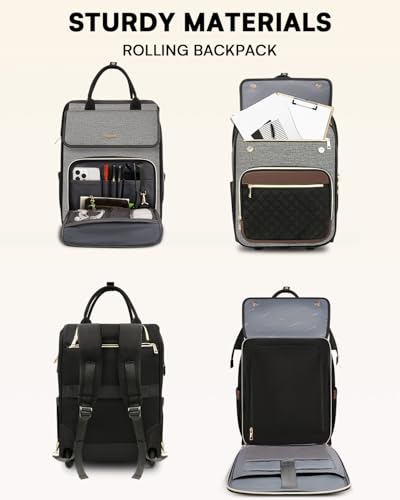 Rolling Backpack for Women, Travel Rolling Laptop Backpack with Wheels, Vertical & Horizontal Storage 2 In 1, Flip-Top Design, Water-Resistant Overnight College Underseat Carry on Luggage, Dark Gray - color: Dark Gray