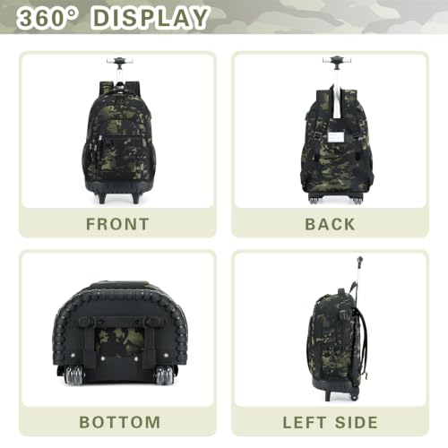 DIGOBAY Rolling Backpack for Boys, Cool Boys Backpack with Wheels, Kids Wheeled backpacks Set with Lunch Bag Pencil Case for Teen Boy, Roller School Bag with Wheels for Elementary Middle School - color: Black and Green Camo