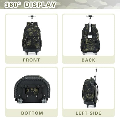 DIGOBAY Rolling Backpack for Boys, Cool Boys Backpack with Wheels, Kids Wheeled backpacks Set with Lunch Bag Pencil Case for Teen Boy, Roller School Bag with Wheels for Elementary Middle School - color: Black and Green Camo