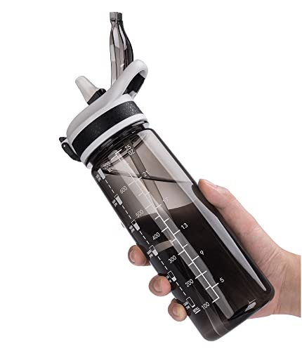 Sports Water Bottle with Straw 800ML Bike Water Bottles Reusable Water Jug 28 OZ Hydro Jug BPA-Free Wide Mouth with Handle for Fitness Outdoor Hiking Camping Dishwasher Safe (N-800 black) - color: N-800 black