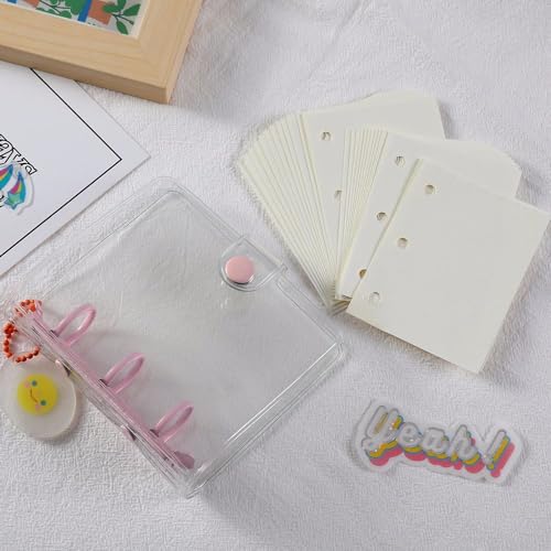 2 Pcs Mini 3 Ring Binder Covers with Mini Binder Inner Paper Pockets Clear PVC Notebook Loose Leaf Binder Round Ring Protector Binder Pockets