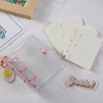 2 Pcs Mini 3 Ring Binder Covers with Mini Binder Inner Paper Pockets Clear PVC Notebook Loose Leaf Binder Round Ring Protector Binder Pockets