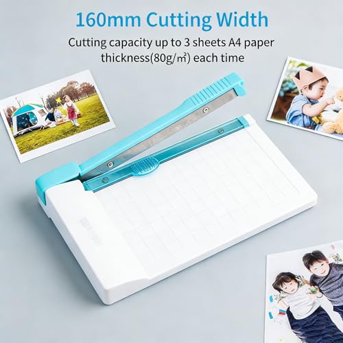 Mini Paper Cutter 6 Inch, Guillotine Paper Trimmer with Safety Blade | Portable Paper Cutting Board for Cardstock, Photos, Scrapbooking, Cards, Labels, Coupons, Office, Home and Craft Projects