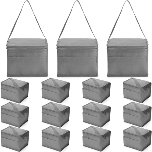 Nuogo 15 Pack Insulated Lunch Bags Bulk, Reusable Cooler Boxes, Leakproof Lunch Boxes Set, Waterproof Thermal Coolers, Insulated Beverage Bag for Women Men Work School Picnic Beach(Gray) - color: Gray, size: Basic Style