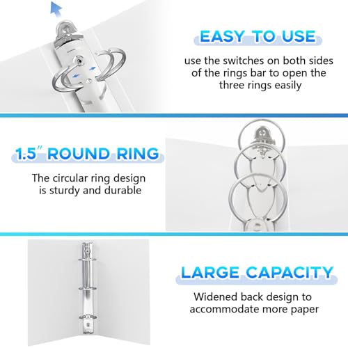 Henoyso 12 Pcs 1.5 Inch Mini 3 Ring Binders Fits 5.5" x 8.5" Paper, Holds(Capacity 350 Sheets), Plastic Flexible Three Round Rings Small White A5 Binders Bulk for School, Office Use, Photo Album - color: White, size: 1.5 Inch