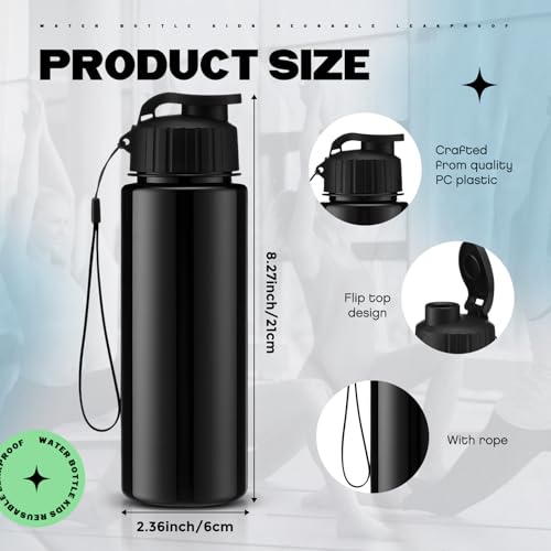 Maxcheck 30 Pieces Water Bottle Bulk 17 oz Plastic Sports Water Bottles Bulk with Handle Strap Lightweight Leakproof Drink Flip Top for Adults Fit Gym(Dark Style,Black) - color: Black, style: Dark Style