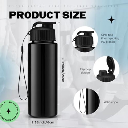 Maxcheck 30 Pieces Water Bottle Bulk 17 oz Plastic Sports Water Bottles Bulk with Handle Strap Lightweight Leakproof Drink Flip Top for Adults Fit Gym(Dark Style,Black) - color: Black, style: Dark Style