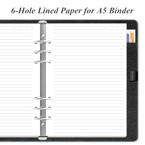 6-Hole Lined Paper Refills for A5 Ring Binder - 100 Sheets/200 Pages Loose Leaf Paper Line Refills for Filofax Planner, 100 gsm White Paper, 5.8" x 8.25" - size: 5.8" x 8.25" - 6-Hole, style: 100 Sheets