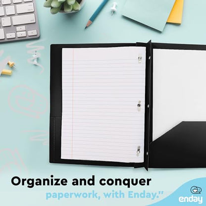 Plastic Folders with Pockets and Prongs Black, Two Pocket Folder with Brads, 3 Prong Folders with Pockets for Letter Size Sheets (6 Pack) - By Enday - color: Black