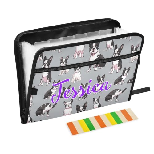 Kcldeci Custom Expanding File Folder with 13 Pockets,Boston Terrier and Dog Print Personalized Accordion Document Organizer with Labels, A4 Letter Size Portable Paper Storage for Office School Home Tr - color: Boston Terrier and Dog Print