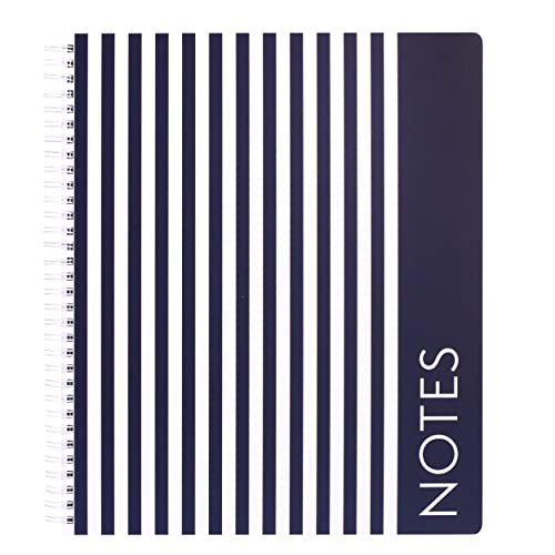 Steel Mill & Co Cute Large Spiral Notebook College Ruled, 11" x 9.5" with Durable Hardcover and 160 Lined Pages, Navy Stripe - color: Navy Stripe