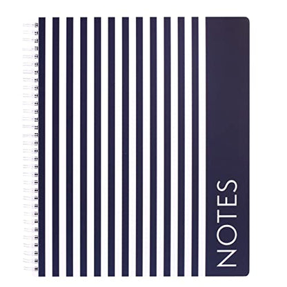 Steel Mill & Co Cute Large Spiral Notebook College Ruled, 11" x 9.5" with Durable Hardcover and 160 Lined Pages, Navy Stripe - color: Navy Stripe