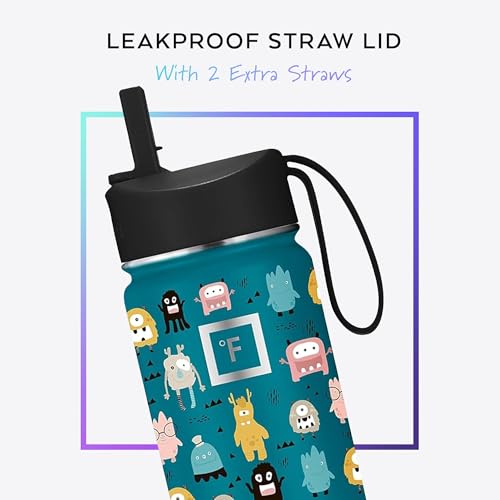 IRON °FLASK 10 oz Kids Insulated Water Bottle | Vacuum Insulated Kids Water Bottle with Leakproof Straw Lid & 20 Name Stickers - BPA Free (Dino Mates) - color: Dino Mates, size: 10 Ounces