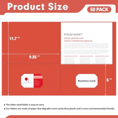 Two Pocket Folders, PANDRI 50 Pack 2 Pocket Folders, Letter Size Paper File Folder for School Office Home Business, Red - color: Red