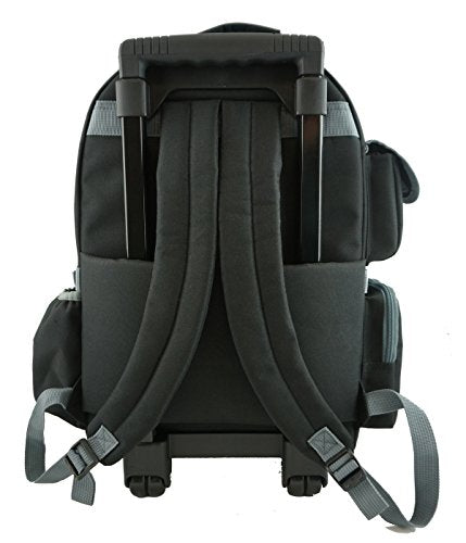 K-Cliffs Heavy Duty Rolling Backpack School Bookbag with Wheels Deluxe Wheeled Daypack - color: Black
