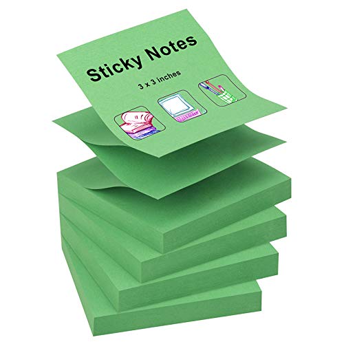 ZCZN 400 Sheets Pop-up Sticky Notes, 3 x 3 Inches, 4 Pads Bright Color Self-Stick Notes, 100 Sheets/Pad, Green - color: Green