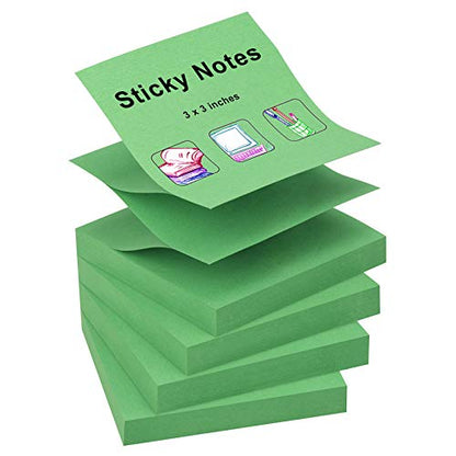 ZCZN 400 Sheets Pop-up Sticky Notes, 3 x 3 Inches, 4 Pads Bright Color Self-Stick Notes, 100 Sheets/Pad, Green - color: Green
