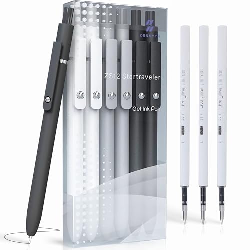 Aesthetic Gel Ink Pens, 0.5mm Fine Point for Smooth Writing, 6 Pens + 3 Refills No Smear & Bleed Quick Dry, Retractable, Ideal for Journaling and Note-Taking, Stylish Office and School Supplies - size: 6Pens + 3Refills