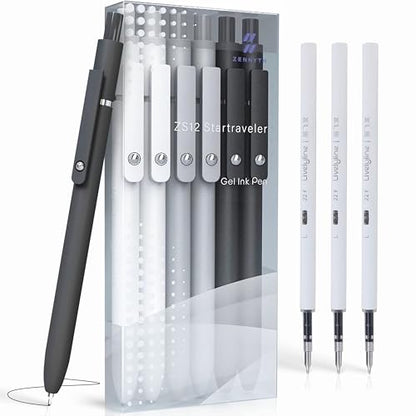 Aesthetic Gel Ink Pens, 0.5mm Fine Point for Smooth Writing, 6 Pens + 3 Refills No Smear & Bleed Quick Dry, Retractable, Ideal for Journaling and Note-Taking, Stylish Office and School Supplies - size: 6Pens + 3Refills
