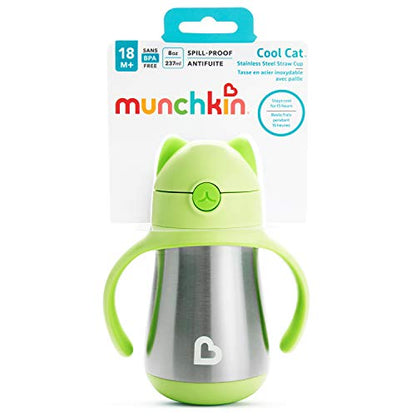 Munchkin Cool Cat Stainless Steel Straw Cup, 8 Ounce, Green - color: Green, size: 8 ounces