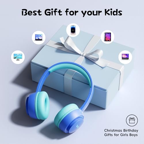 Kids Bluetooth Headphones, Toddler Headphones 85 dBA Safe Volume, 45 Hours Playtime, with Mic, Bluetooth 5.3, Kids Wireless Headset for iPad/Tablet/Travel/School, ldeal Gift (Blue) - color: Blue