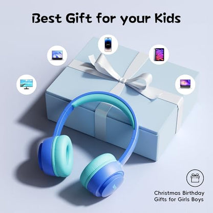 Kids Bluetooth Headphones, Toddler Headphones 85 dBA Safe Volume, 45 Hours Playtime, with Mic, Bluetooth 5.3, Kids Wireless Headset for iPad/Tablet/Travel/School, ldeal Gift (Blue) - color: Blue