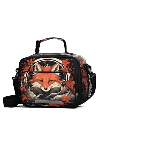 MNSRUU Student Lunch Bag Fox and Flowers Insulated DinnerTotes Picnic Bag Lunch Box with Adjustable Shoulder Strap for Teen Kids Adults - color: Fox I 3299