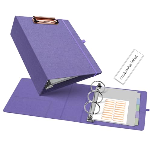 Ospelelf Mini 3 Ring Binder 2 inch Round Ring, 5.5 x 8.5 Purple Clipboard Binders Dividers with Tabs, Linen Binder Organizer for Office, Purple - color: Purple, size: Mini 2in（ 5.5" X 8.5"）