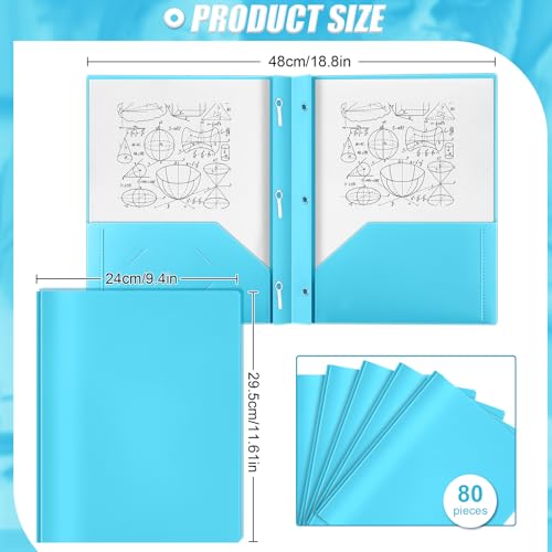 Yeaqee 80 Pcs Plastic Folders with Pockets and Prongs Plastic Folder 2 Pockets 3 Prongs with Business Card Slot Back to School Folders for Students, Teachers, Office Workers (Light Blue) - color: Light Blue