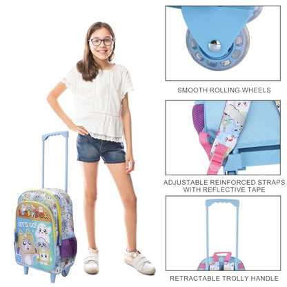 Bioworld Lanky Box Let's Go! 16" Rolling Travel Backpack With Wheels And A Keychain - color: Lanky Box Rolling Let’s Go