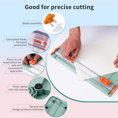A4 Green Paper Cutter Slider 12 Inch Titanium Straight Paper Trimmer, Paper Cutter for Classroom Scrapbooking Cutter, Papercraft Supplies - color: Green