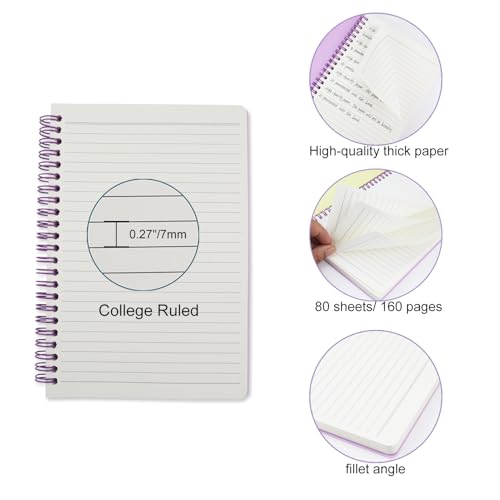 5 Pack Lined Spiral Journal Notebook for Women & Men, 8.3" x 5.7",80 Sheets/160 Pages College Ruled Notebook, A5 Plastic Hardcover Notebook for Office,School,Home