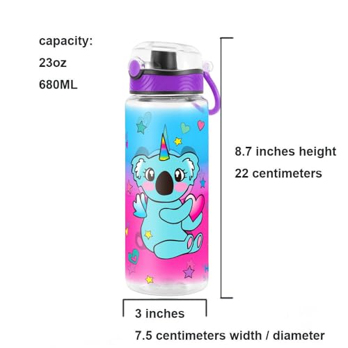 Cute Water Bottle for School Kids Girls, BPA FREE Tritan & Leak Proof & Easy Clean & Carry Handle, 23oz/ 680ml (Koala) - color: Koala