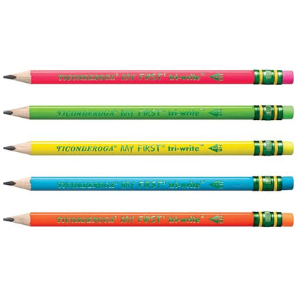 Ticonderoga My First Tri-Write Wood-Cased Pencils, Pre-Sharpened, 2 HB, With Erasers, Neon Colors, 12 Count - style: 12 Count
